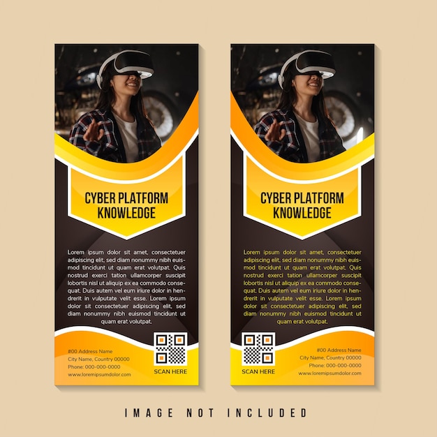 Design of vertical vector roll-up banner with diagonal elements for a photo for cyber platform