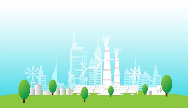 Design for world invironment banner with city and garden save the planet and energy concept