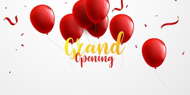 Design your opening card with red balloons with confetti vector illustration business banner template