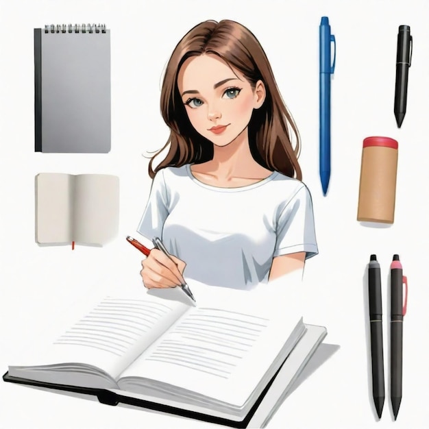 Designer with a sketchbook vector set White background isolated