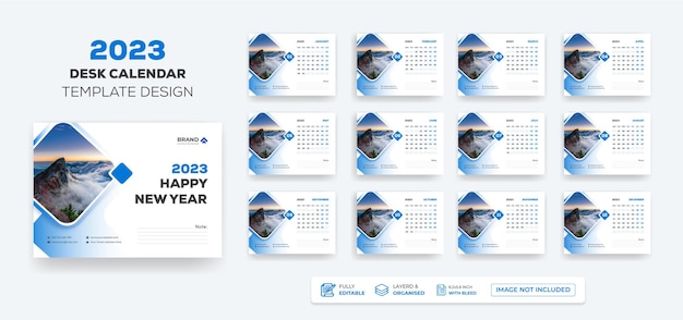 Desk Calendar 2023 Or  Monthly &amp; Weekly Schedule New Year Calendar 2023 Design Template.