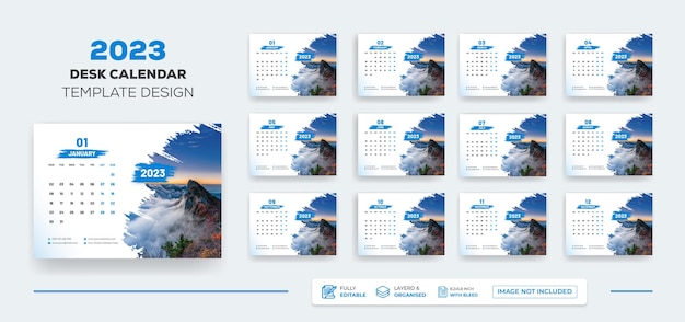 Desk Calendar 2023 Or  Monthly &amp; Weekly Schedule New Year Calendar 2023 Design Template.