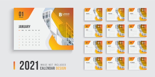 Desk calendar design for 2021 with modern gradient shapes