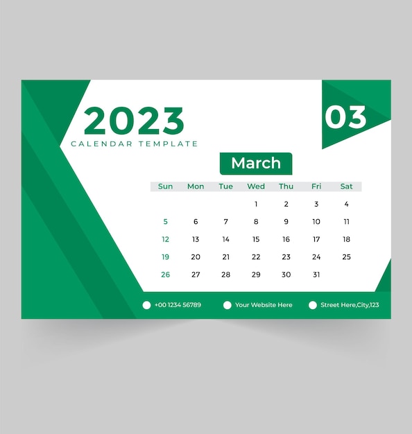 desk calendar template for new year 2023