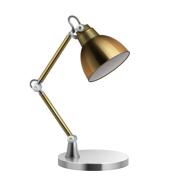 Vector desk lamp realistic metal office lighting accessories isolated gold bulb 3d vector element