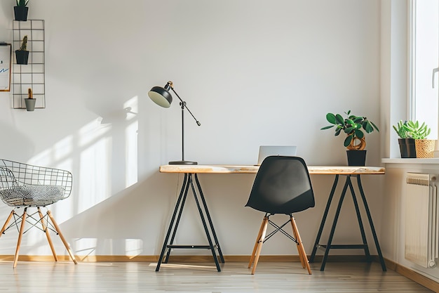 Vector a desk with a lamp and a plant on it