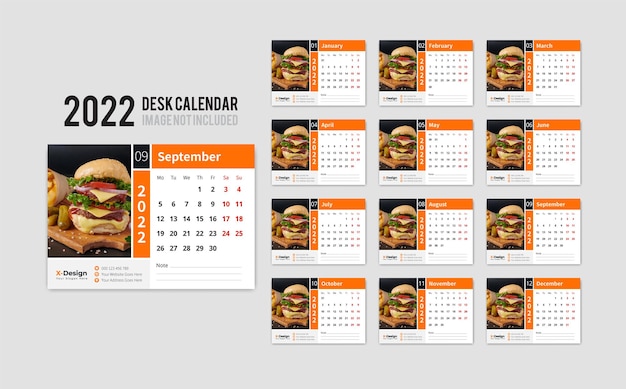 Desktop Calendar for 12 Months in 2022