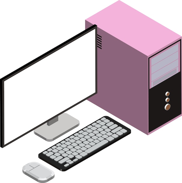 Desktop computer illustration in 3D isometric style