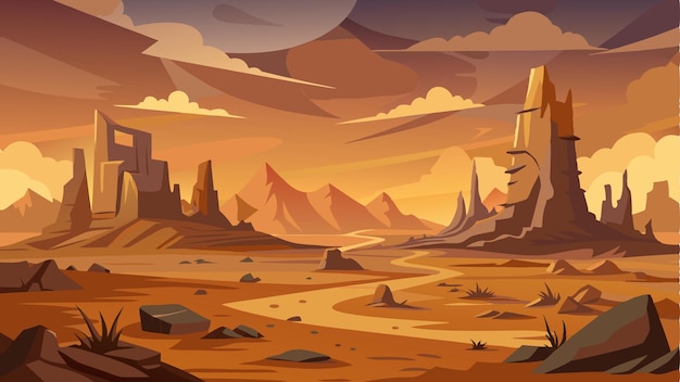 A desolate wasteland adorned only by tered rocky mesas and mountain peaks