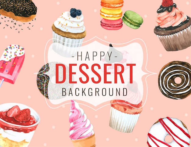 Dessert background hand drawn watercolour for design