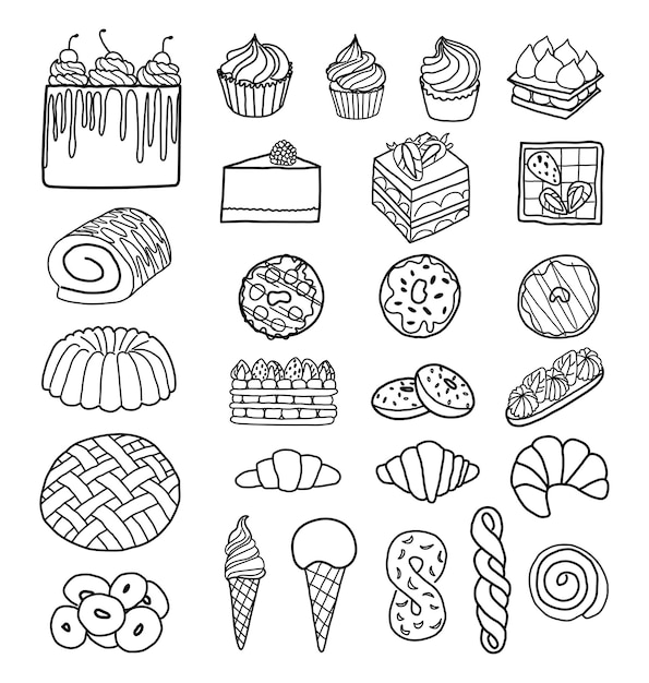 Dessert doodles sweets doodle set