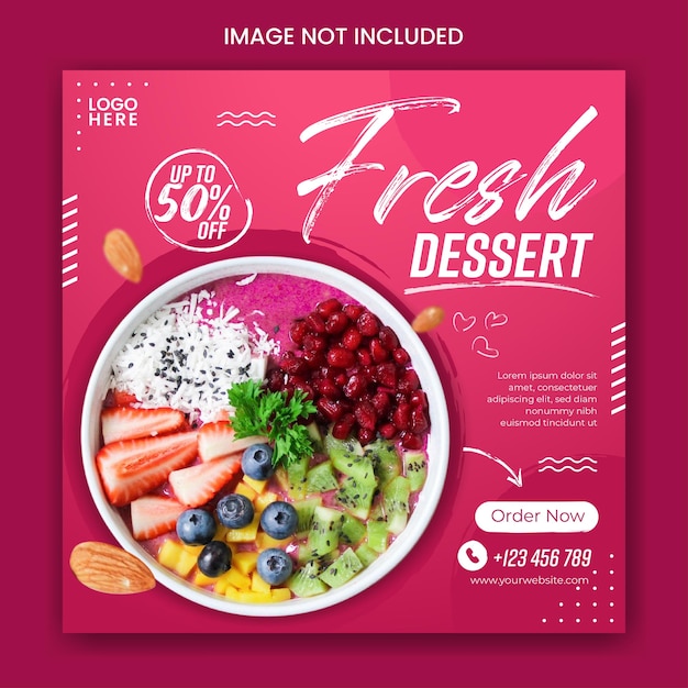 Dessert or fruit smoothies social media post template with fresh fruit