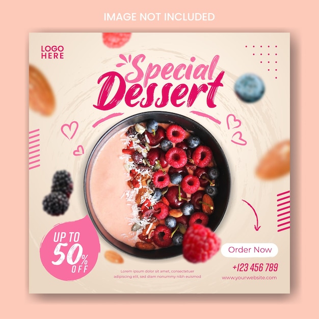 Dessert or fruit smoothies social media post template with fresh fruit