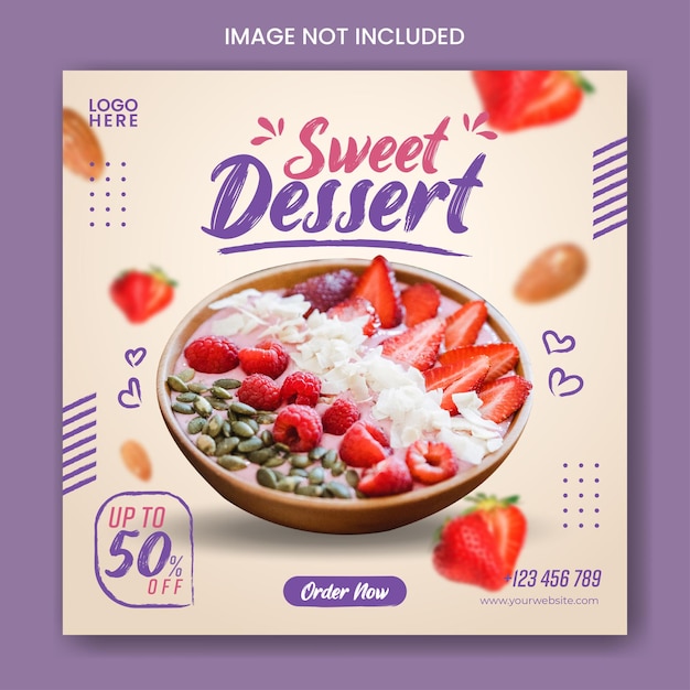 Dessert or fruit smoothies social media post template with fresh fruit