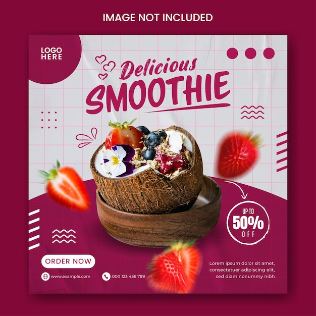 Dessert or fruit smoothies social media post template with fresh fruit