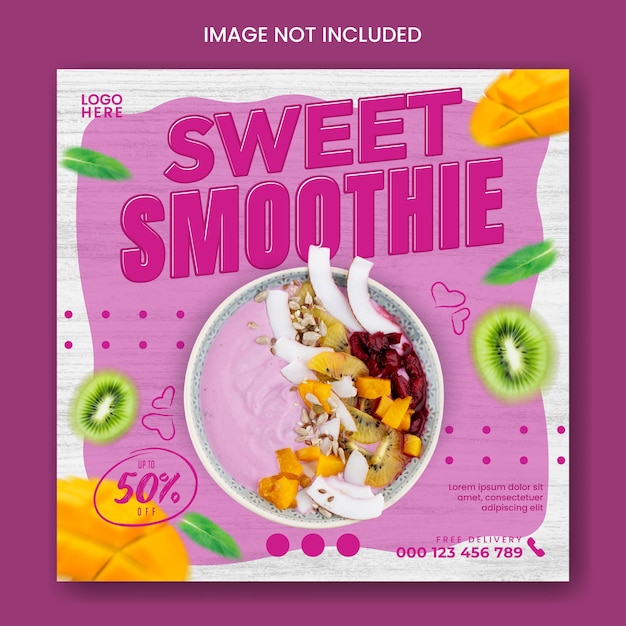 Dessert or fruit smoothies social media post template with fresh fruit