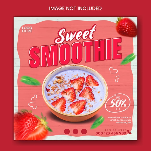 Dessert or fruit smoothies social media post template with fresh fruit