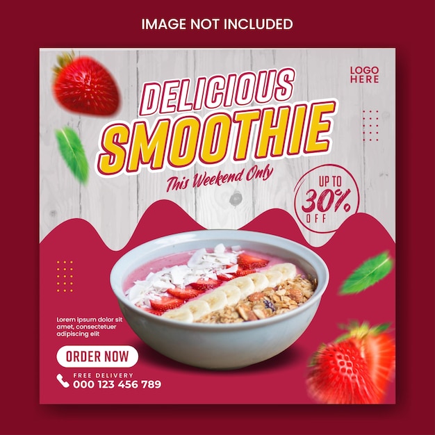 Dessert or fruit smoothies social media post template with fresh fruit