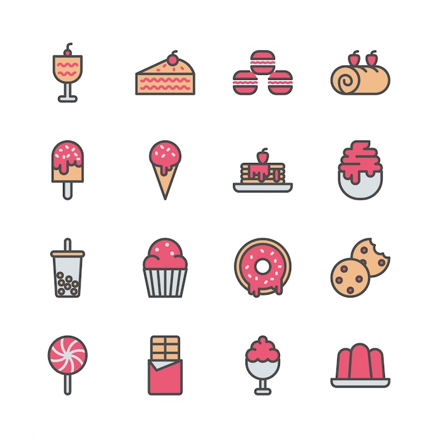 Dessert icon set in filled  color design