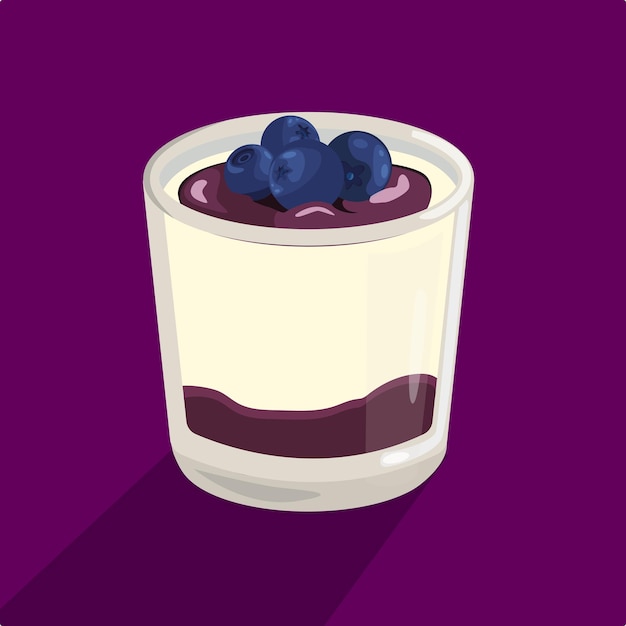 Vector dessert panna cotta in a glass with blackberries and a layer of jam traditional italian dessert