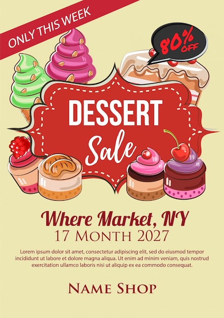 Vector dessert super sale poster handdrawn