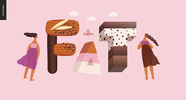 Vector dessert temptation font with the word "fat"