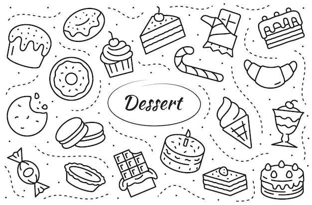 Desserts Line Icons Set. Simple Collection Sweet Food Illustration.