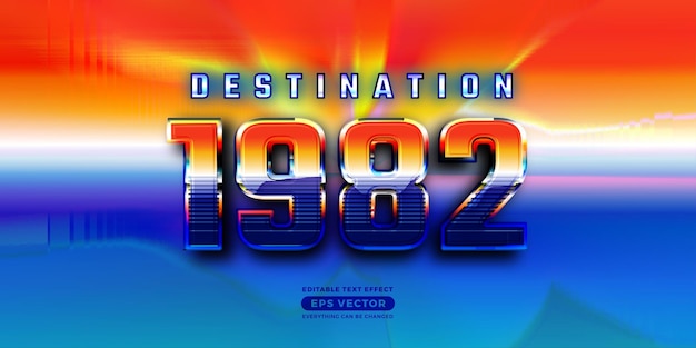 Destination 1982 editable text style effect in retro look design with experimental background ideal for poster flyer logo social media post and banner template promotion