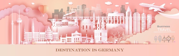 Destination Germany. landmark with paper cut style.