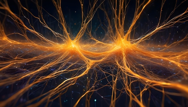 A detailed abstract image of a network of glowing orange lines resembling neurons or synapses in the brain