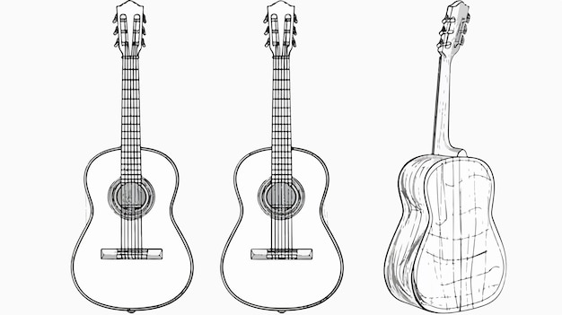 Vector detailed acoustic guitar line drawing vector design for creative projects