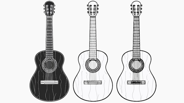 Vector detailed acoustic guitar line drawing vector design for creative projects