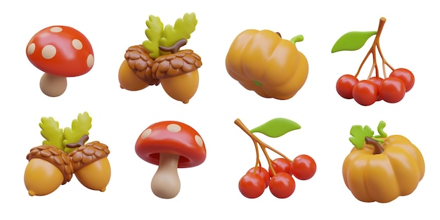 Detailed autumn plant objects Edible and poisonous natural products