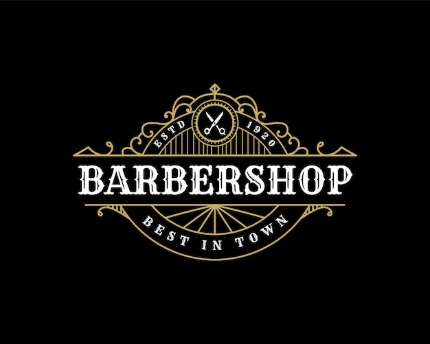 Detailed Barbershop vintage luxury lettering ornamental logo for tattoo studio barber spa salon