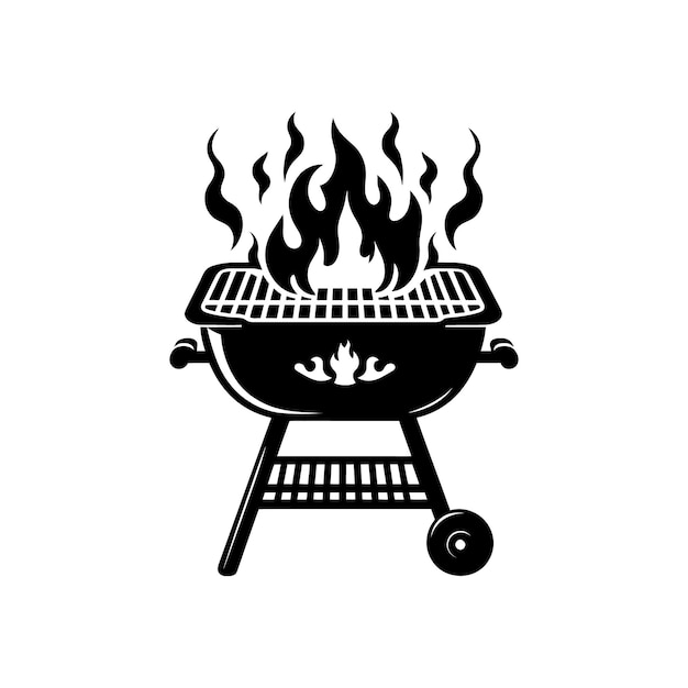 Vector detailed bbq grill silhouette vector with flames perfect for summer cookout and barbecuethemed de