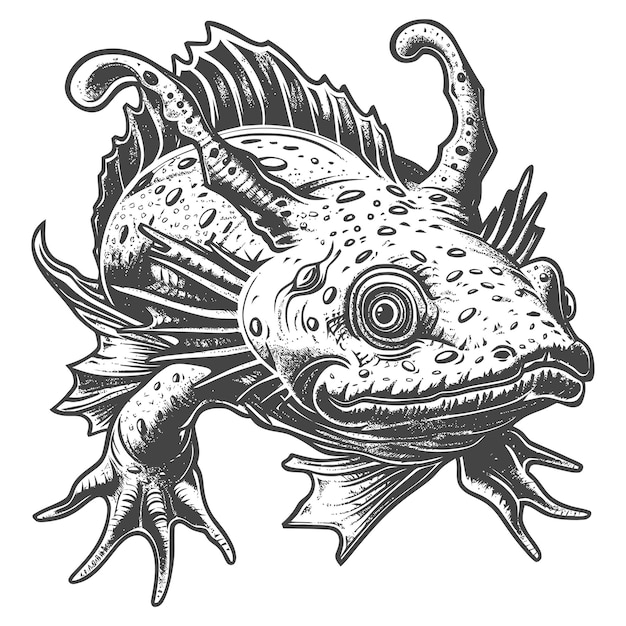 Vector a detailed black and white illustration of a mythical sea creature