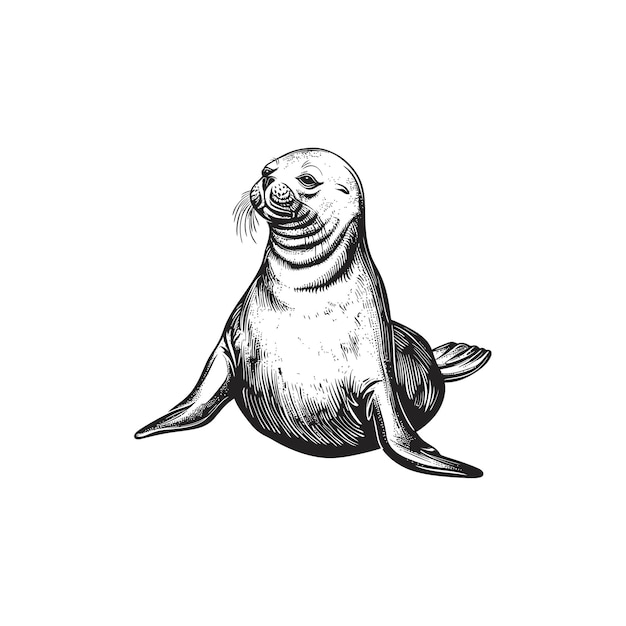 Vector detailed black and white seal vector illustration design