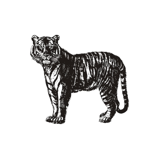 Detailed Black and White Tiger Illustration Standing Vector illustration design