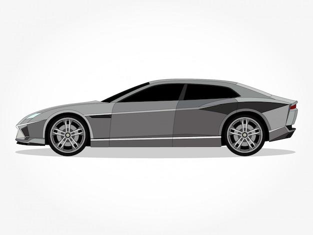 detailed body and rims of a flat colored car cartoon vector illustration with black stroke