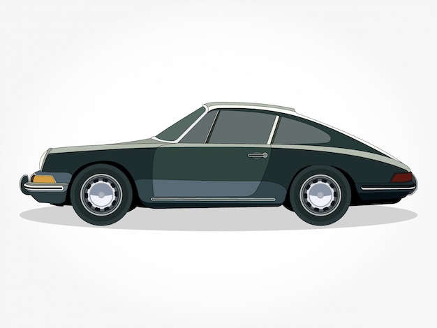 detailed body and rims of a flat colored classic car cartoon illustration with black stroke and shadow effect