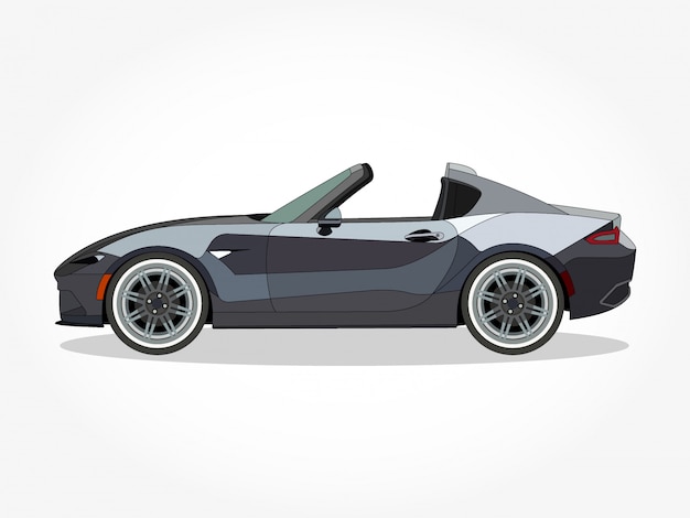 detailed body and rims of a flat colored convertible car cartoon illustration with black stroke and shadow effect