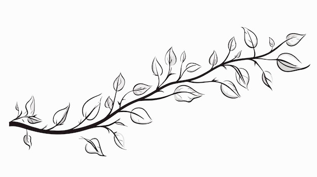 Vector detailed branch with leaves line art vector illustration