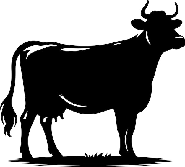 Detailed Cow Silhouette in Vector Profile View Facing Left