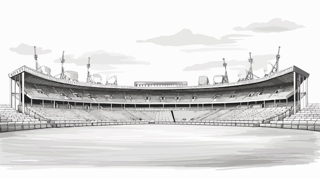 Detailed Cricket Stadium Sketch with Seating Rows