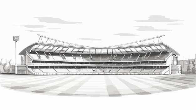 Detailed Cricket Stadium Sketch with Seating Rows