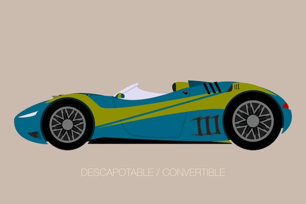 Detailed face of a convertible car illustration Car side view Futuristic design