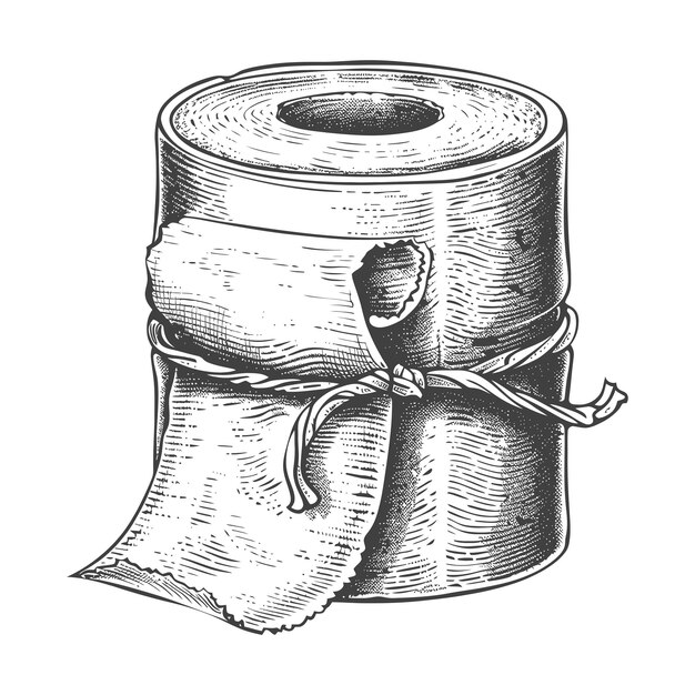 Vector detailed hand drawn sketch of a vintage toilet paper roll