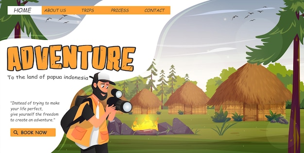 Vector detailed handdrawn adventure landing page