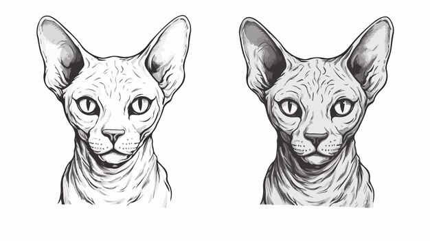 Vector detailed handdrawn engraved portrait of sphynx cat