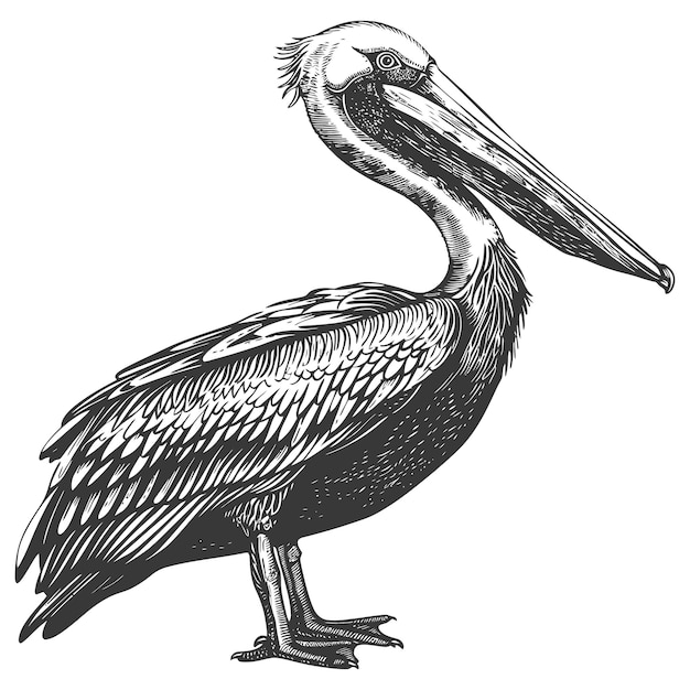 Vector detailed handdrawn sketch of a pelican with intricate feathering